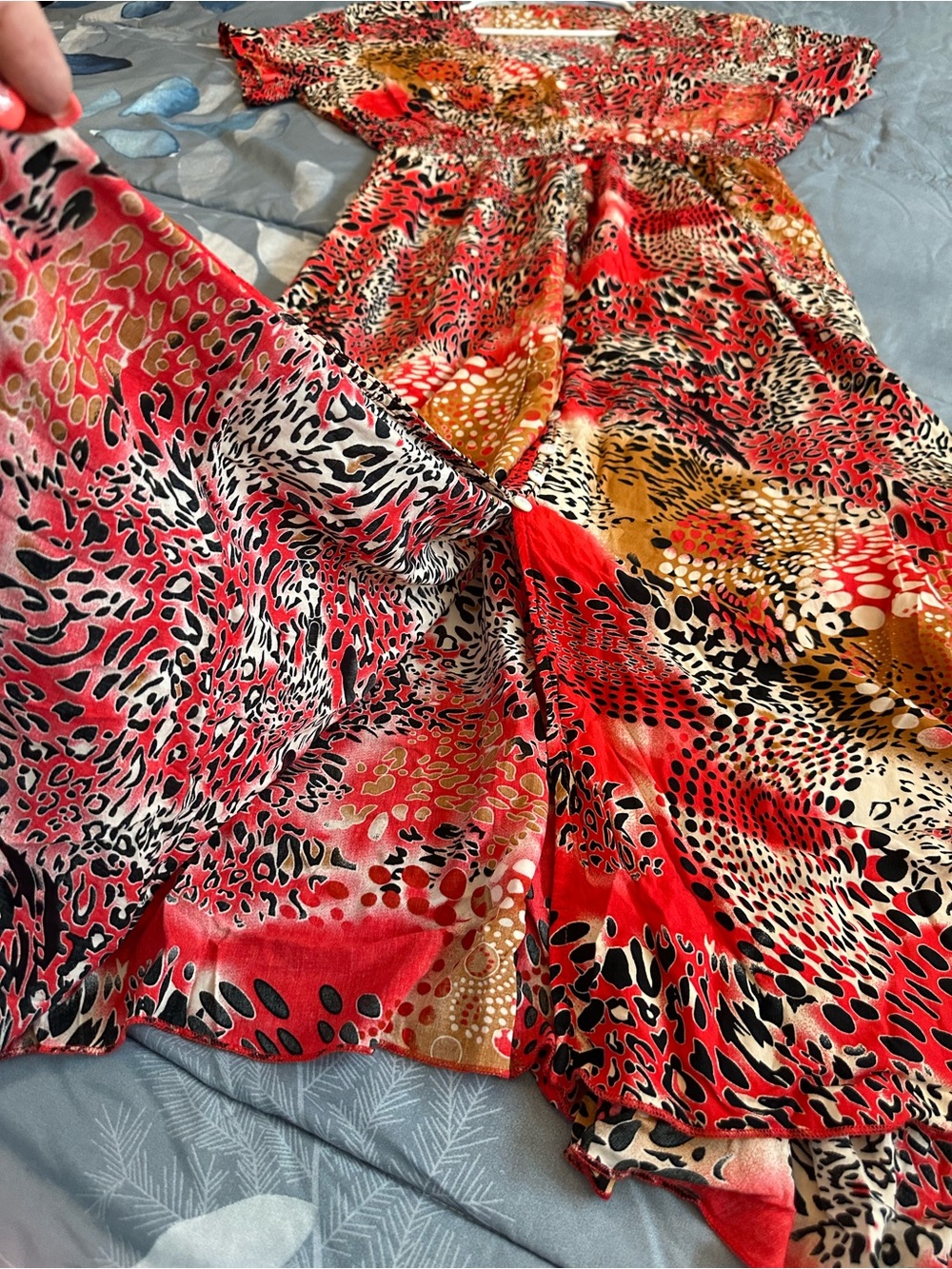 EUC Vibrant Red Multi-Animal Print Women's Maxi Dress Sz XL - Picture 12 of 15